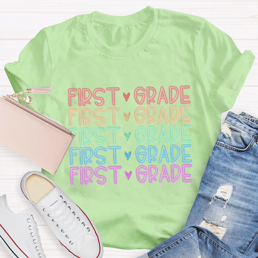 Personalized Grade Colorful Heart Letter T-Shirt
