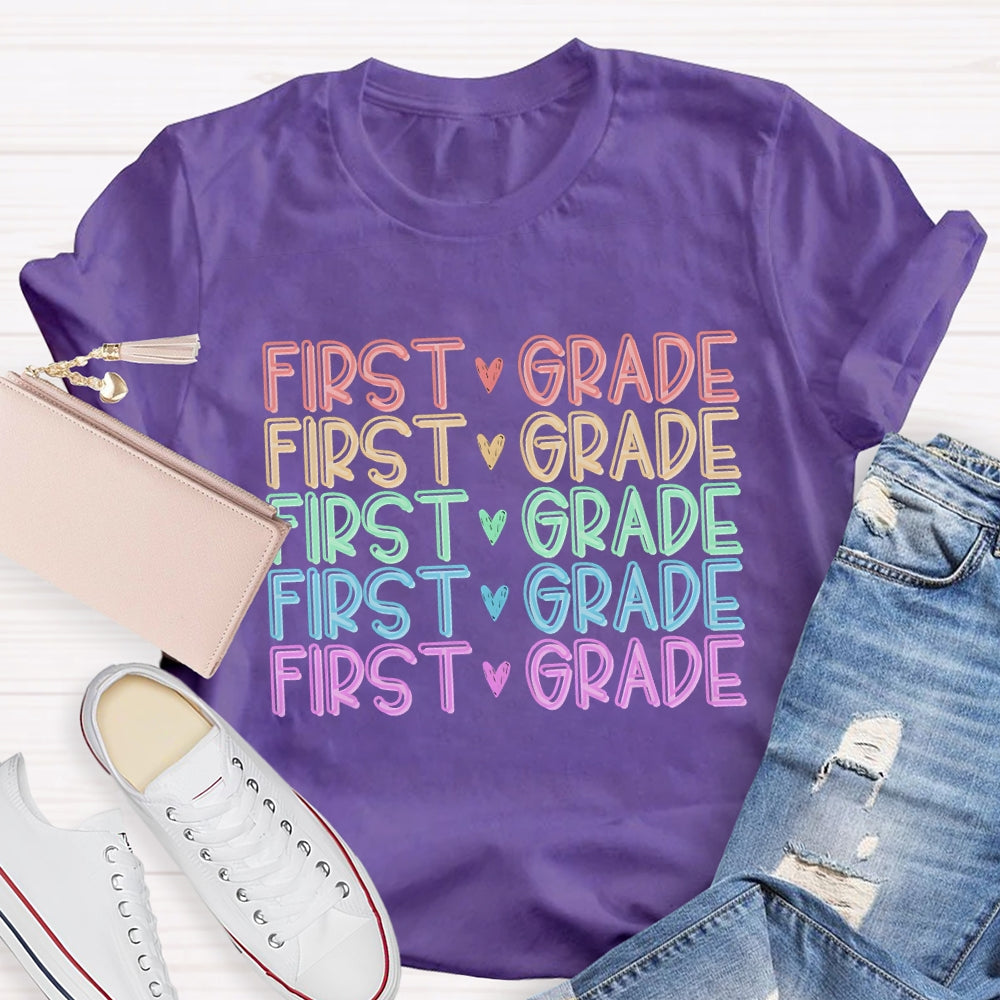 Personalized Grade Colorful Heart Letter T-Shirt