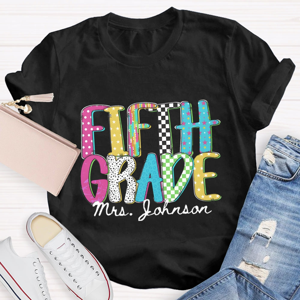 Personalized Grade And Name Pink Blue Star T-shirt