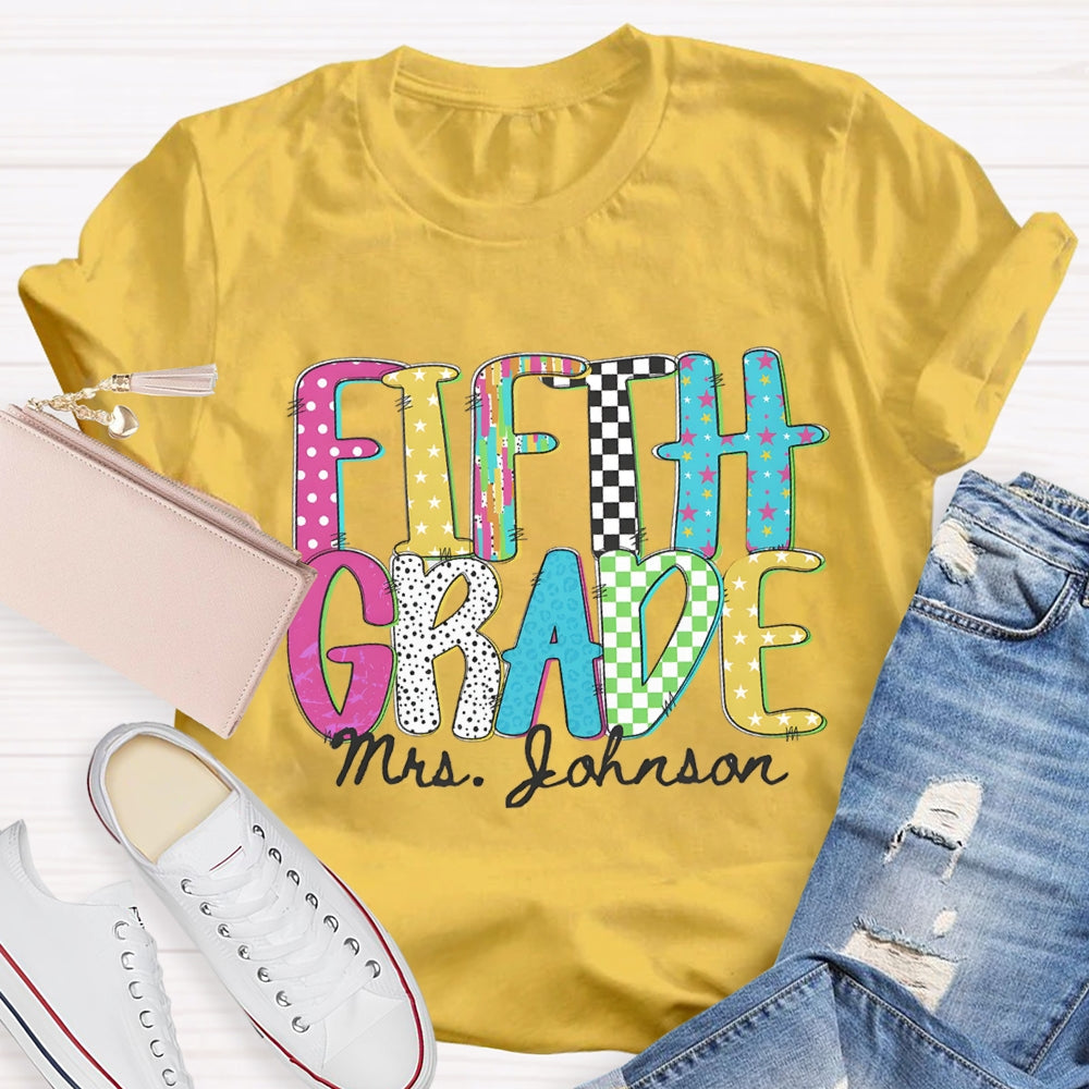 Personalized Grade And Name Pink Blue Star T-shirt