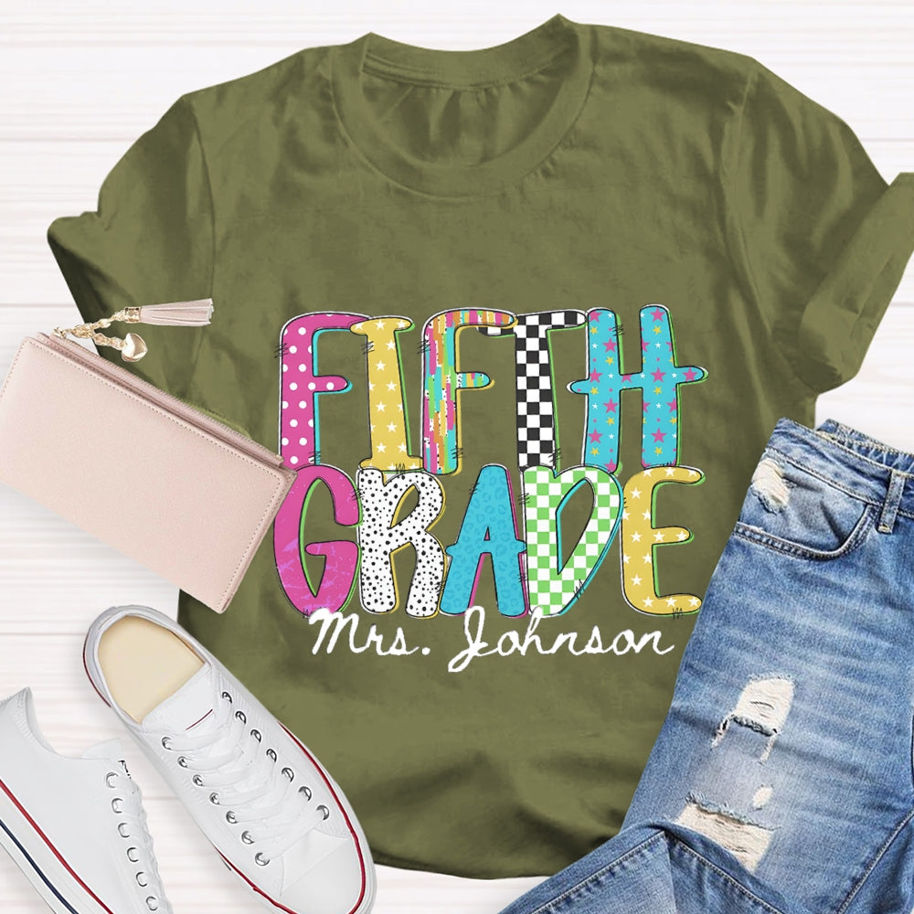 Personalized Grade And Name Pink Blue Star T-shirt