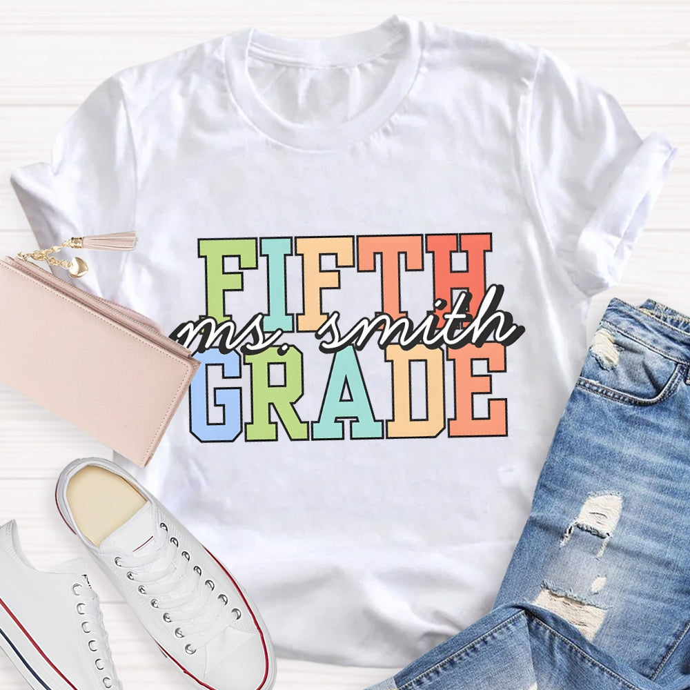 Personalized Grade And Name Colorful Letter T-shirt