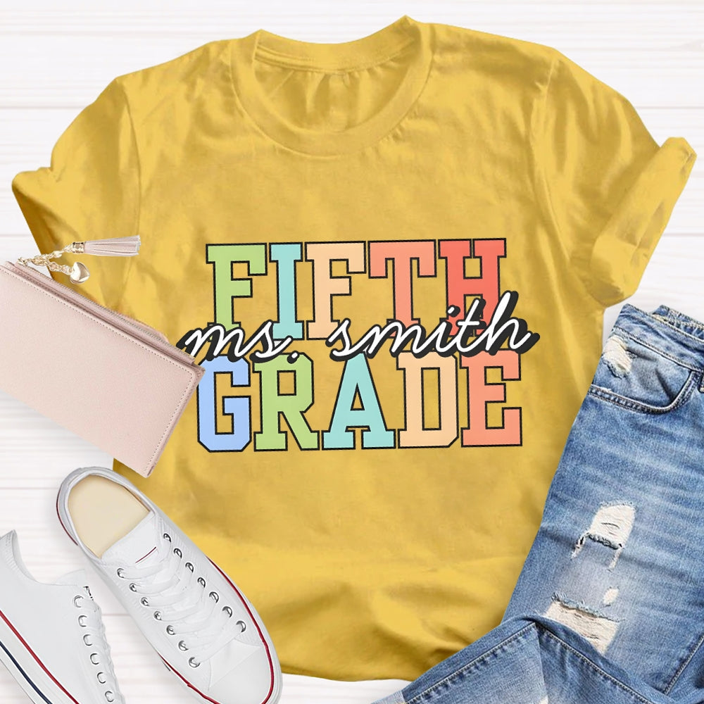 Personalized Grade And Name Colorful Letter T-shirt