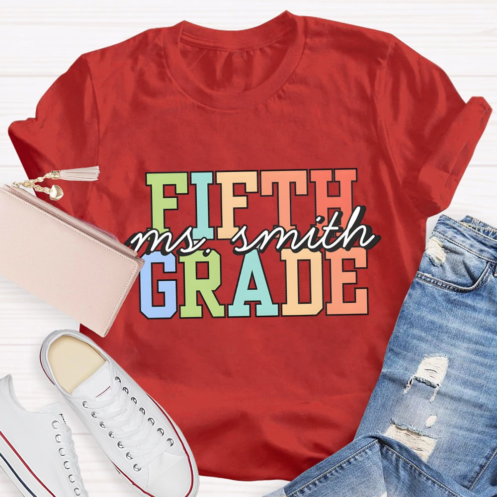 Personalized Grade And Name Colorful Letter T-shirt