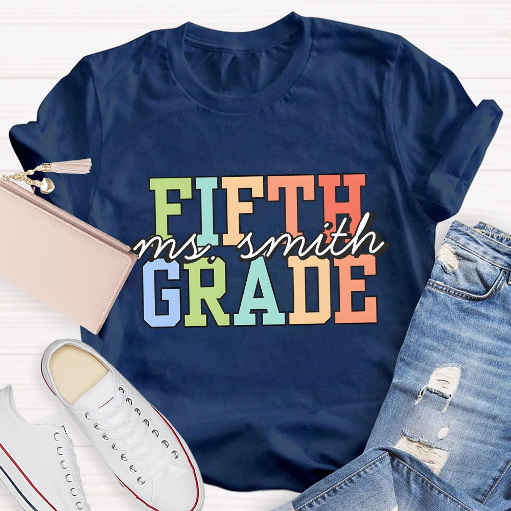 Personalized Grade And Name Colorful Letter T-shirt