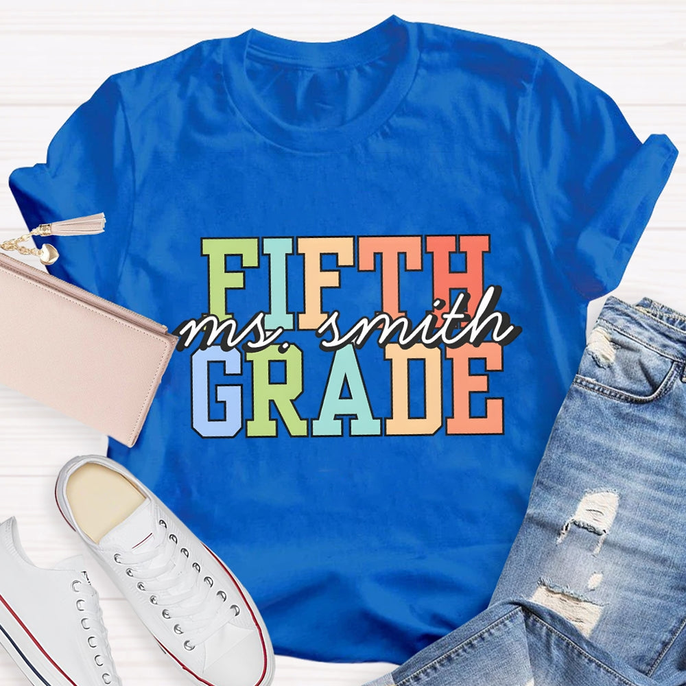 Personalized Grade And Name Colorful Letter T-shirt