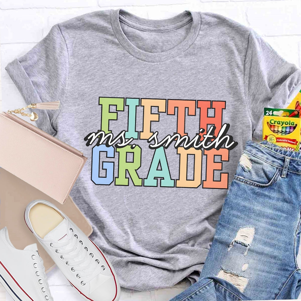 Personalized Grade And Name Colorful Letter T-shirt