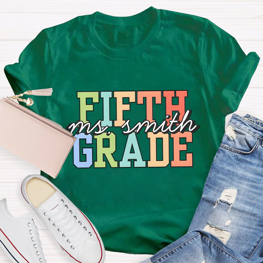 Personalized Grade And Name Colorful Letter T-shirt