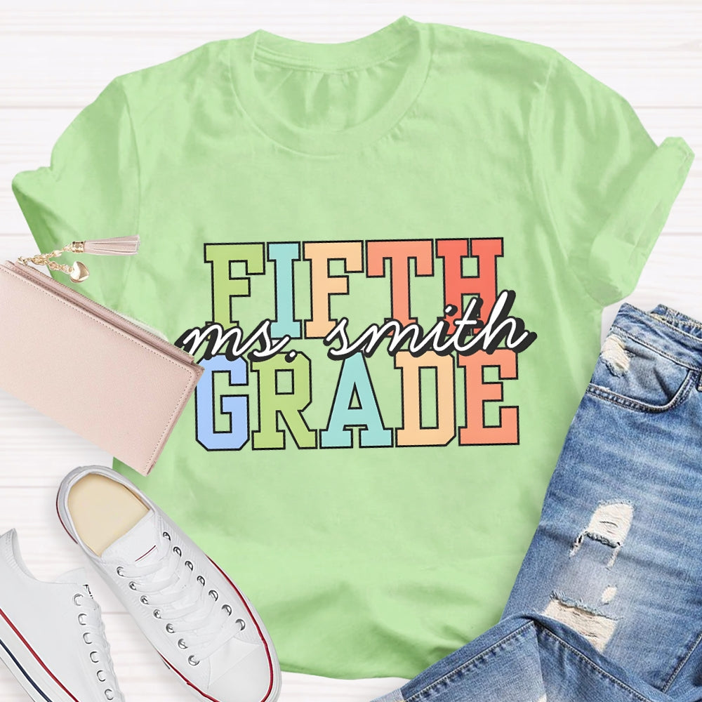 Personalized Grade And Name Colorful Letter T-shirt