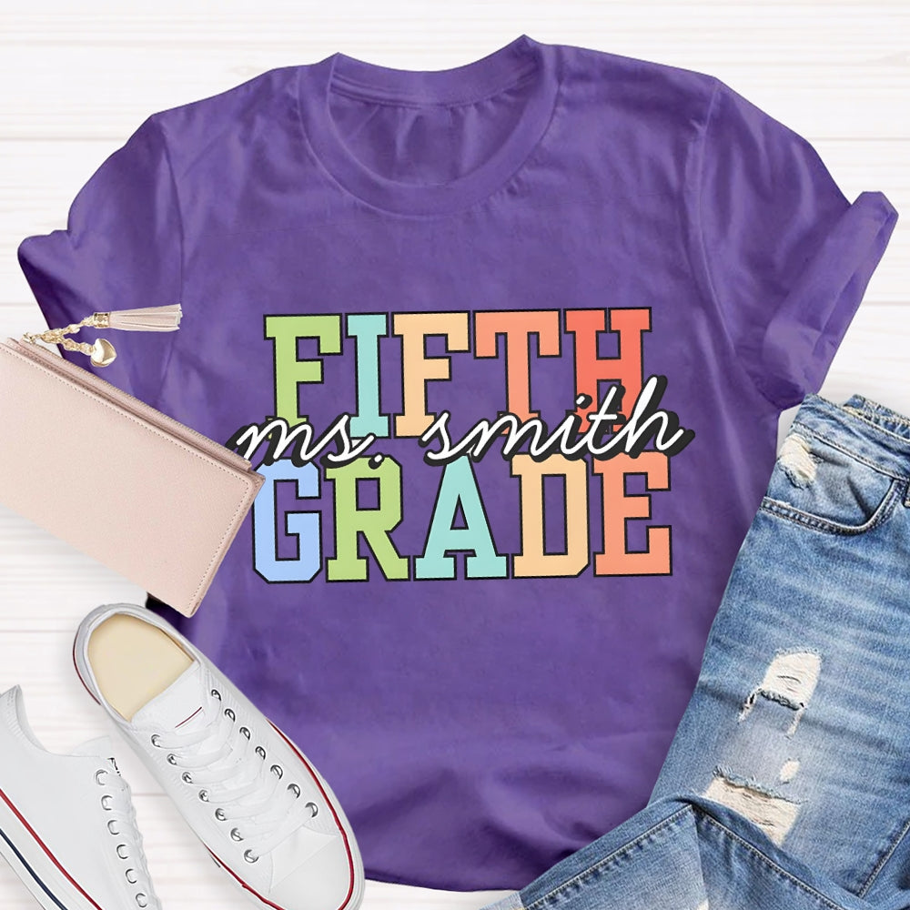 Personalized Grade And Name Colorful Letter T-shirt