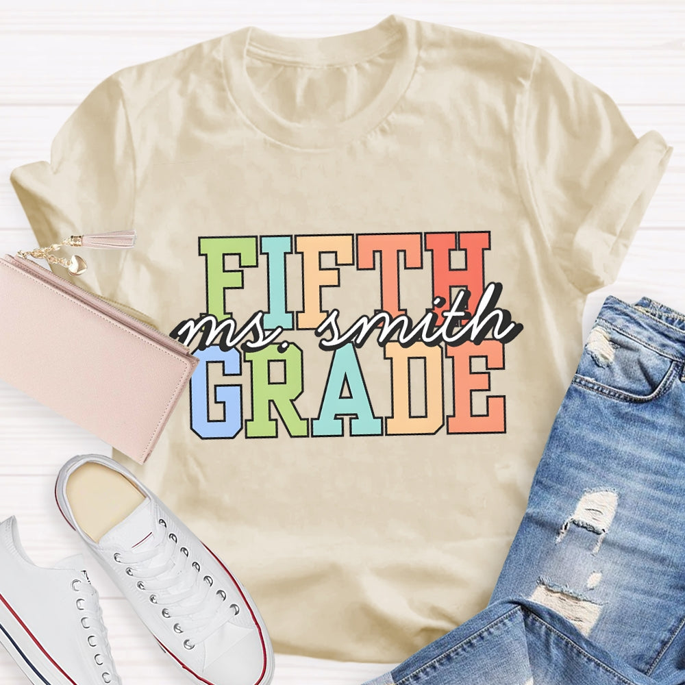 Personalized Grade And Name Colorful Letter T-shirt