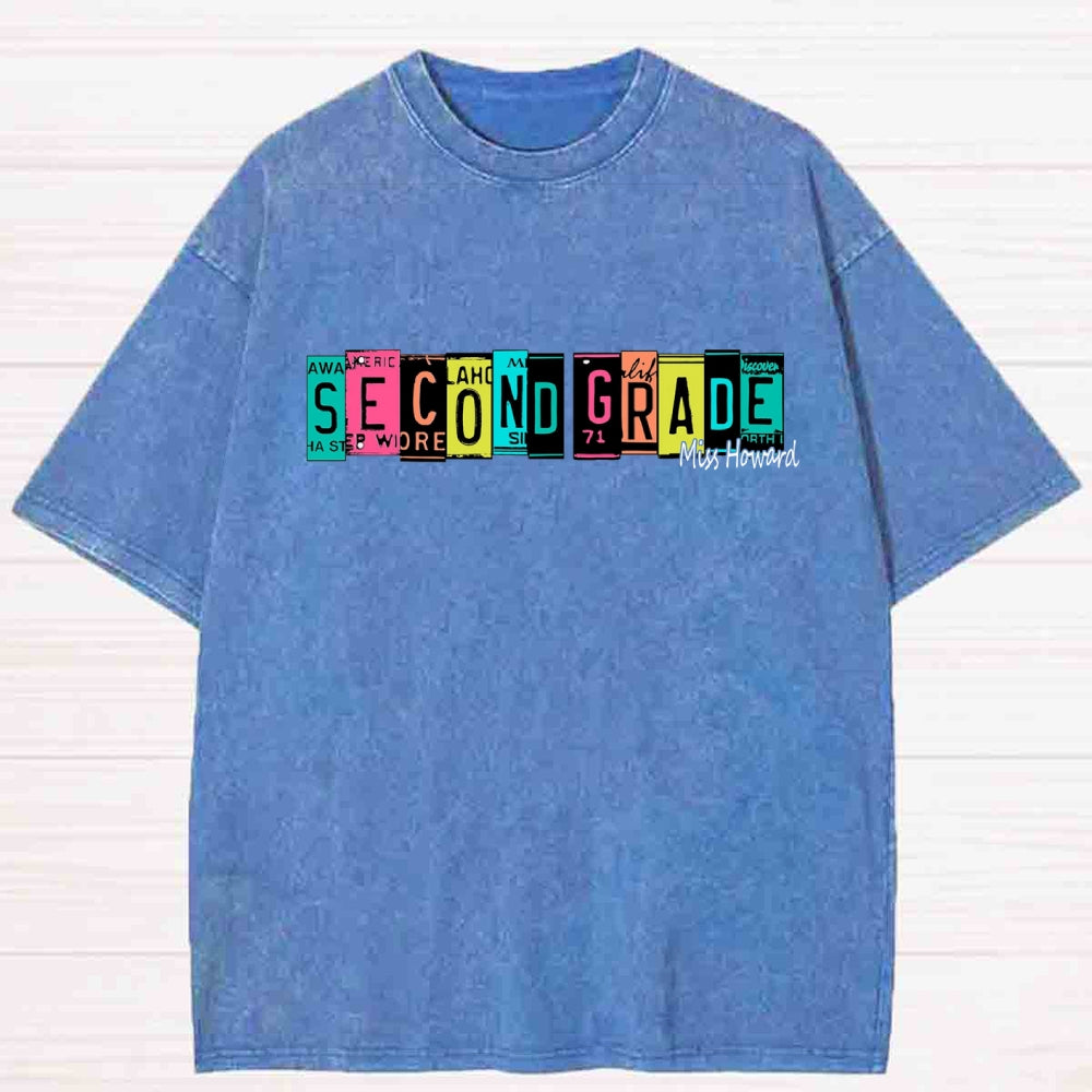 Personalized Grade And Name Color Block Back To School Washed T-shirt