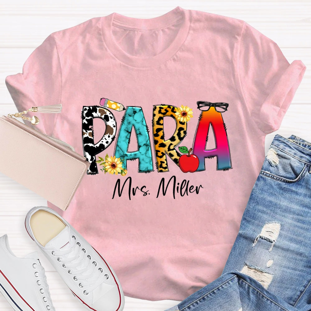 Personalized Para Name Colored Leopard Pencil T-shirt