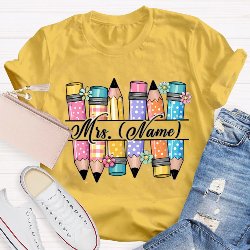 Personalized Name Colorful Pencils Teacher T-shirt