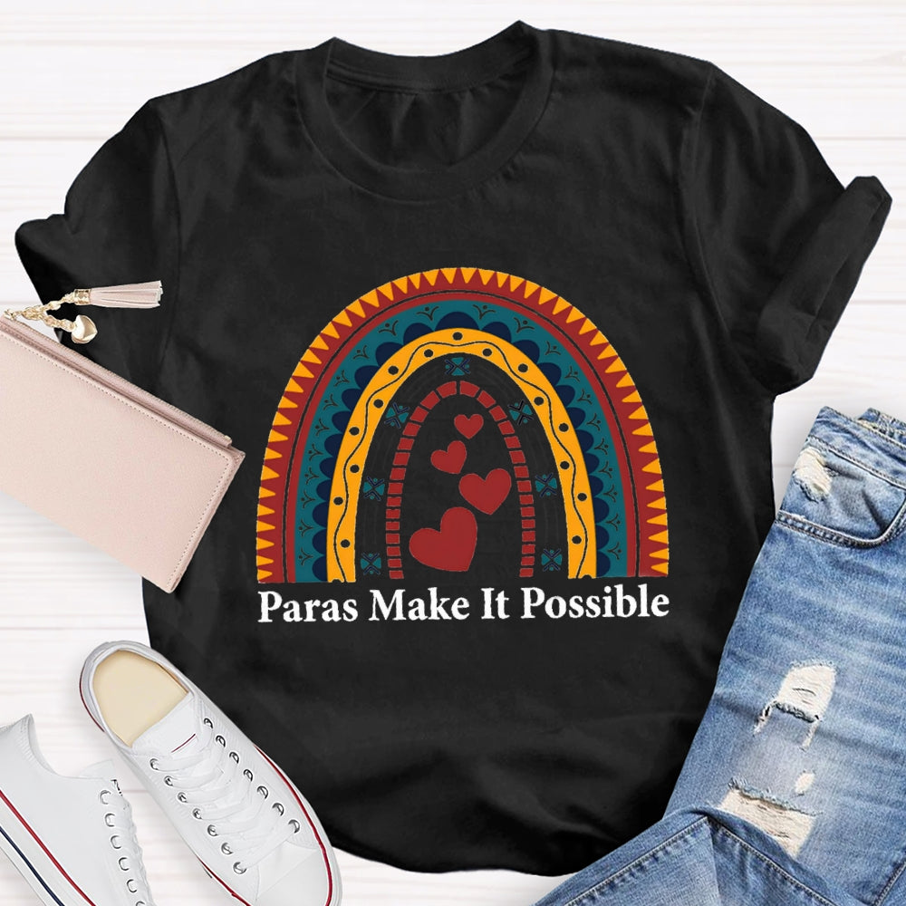 Paras Make It Possible Small Peach Heart Paraprofessional Teacher T-shirt