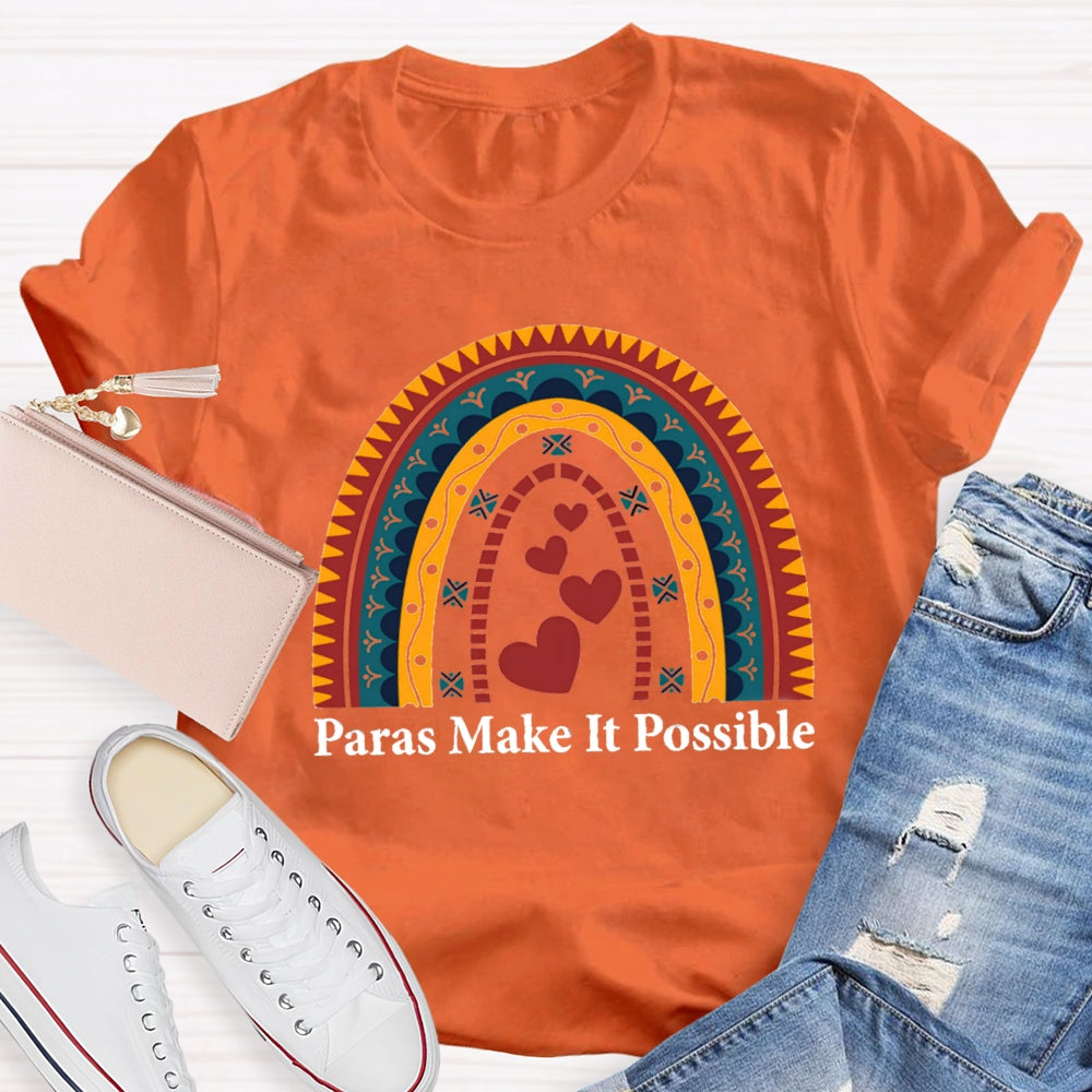 Paras Make It Possible Small Peach Heart Paraprofessional Teacher T-shirt