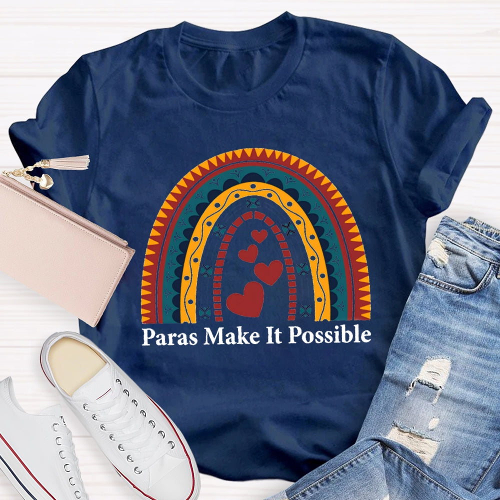 Paras Make It Possible Small Peach Heart Paraprofessional Teacher T-shirt