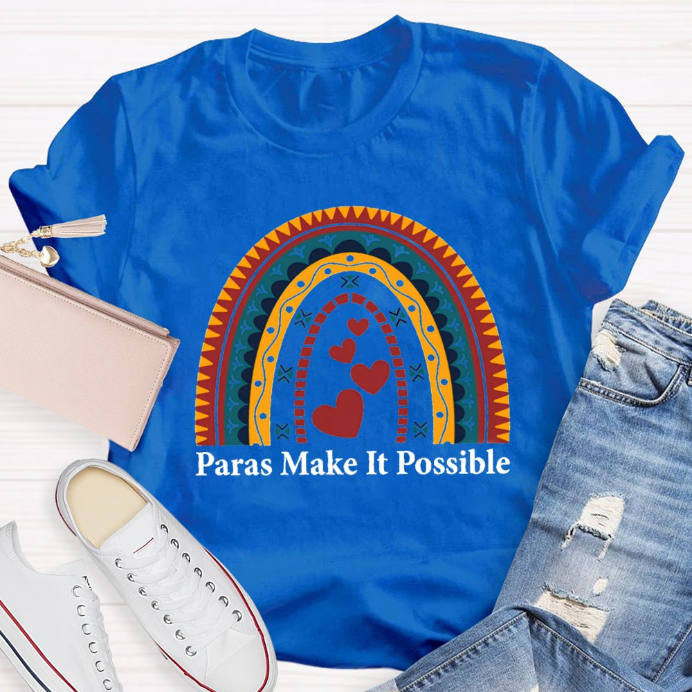 Paras Make It Possible Small Peach Heart Paraprofessional Teacher T-shirt
