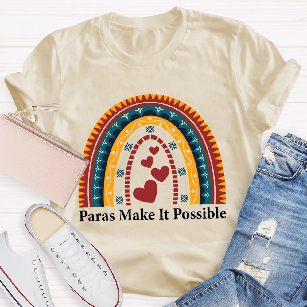 Paras Make It Possible Small Peach Heart Paraprofessional Teacher T-shirt