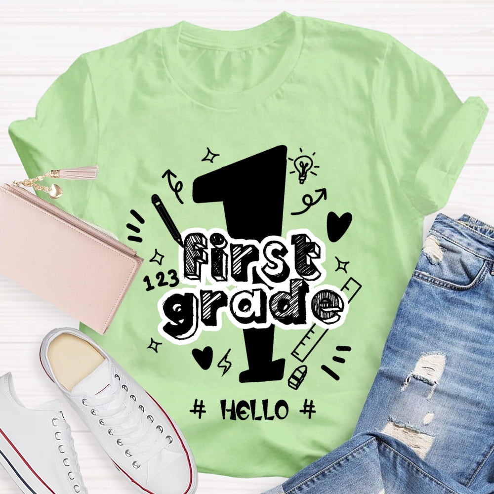 Personalized Grade Hello First Grade Back To School T-shirt