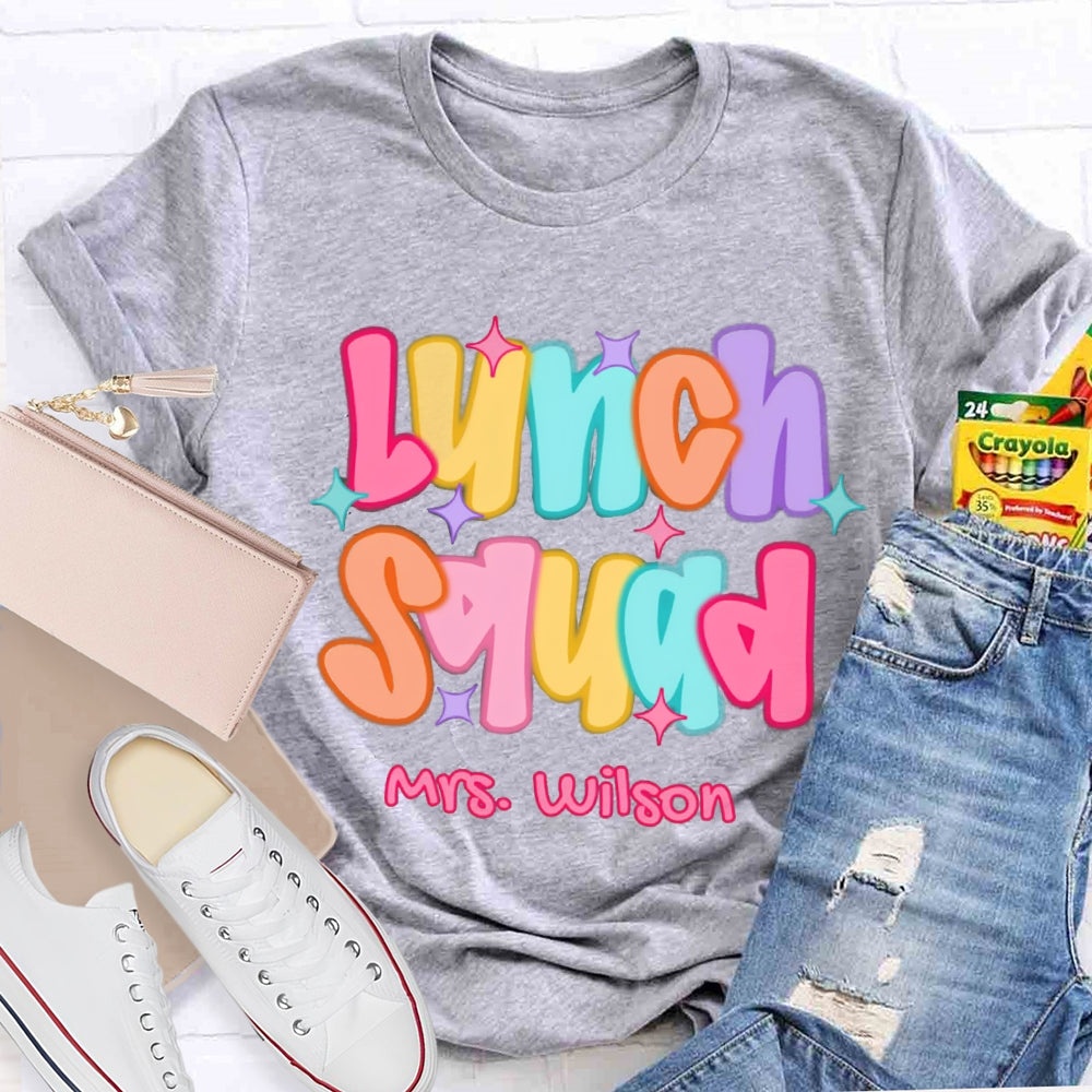 Personalized Name Lunch Squad Colorful Star T-shirt