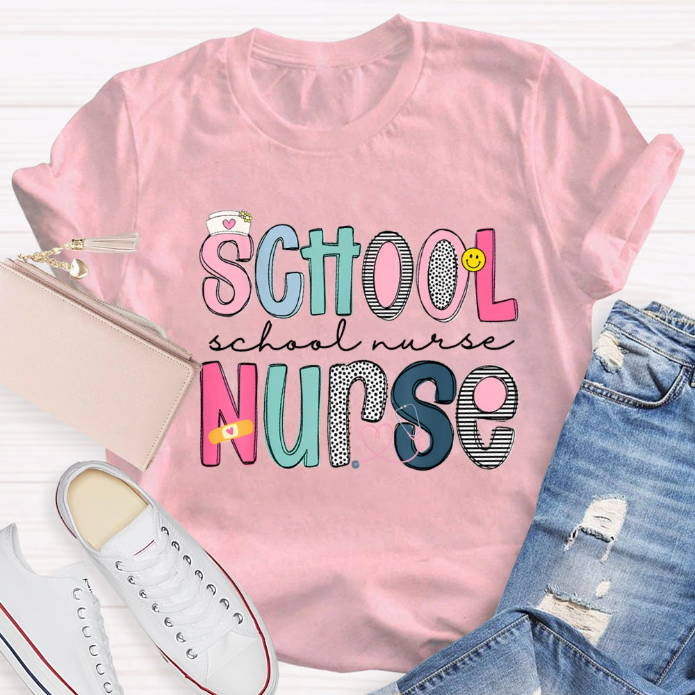 School Nurse Band-Aid Printed T-shirt