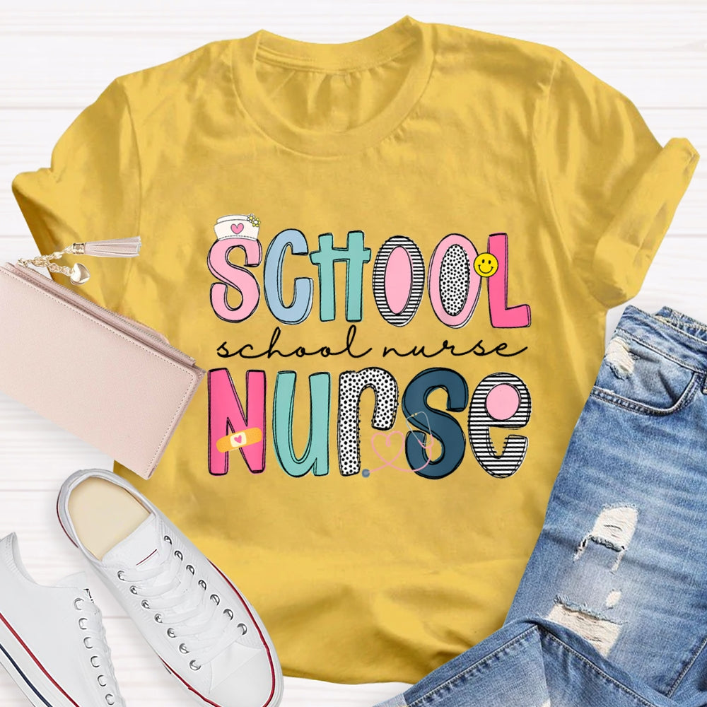 School Nurse Band-Aid Printed T-shirt