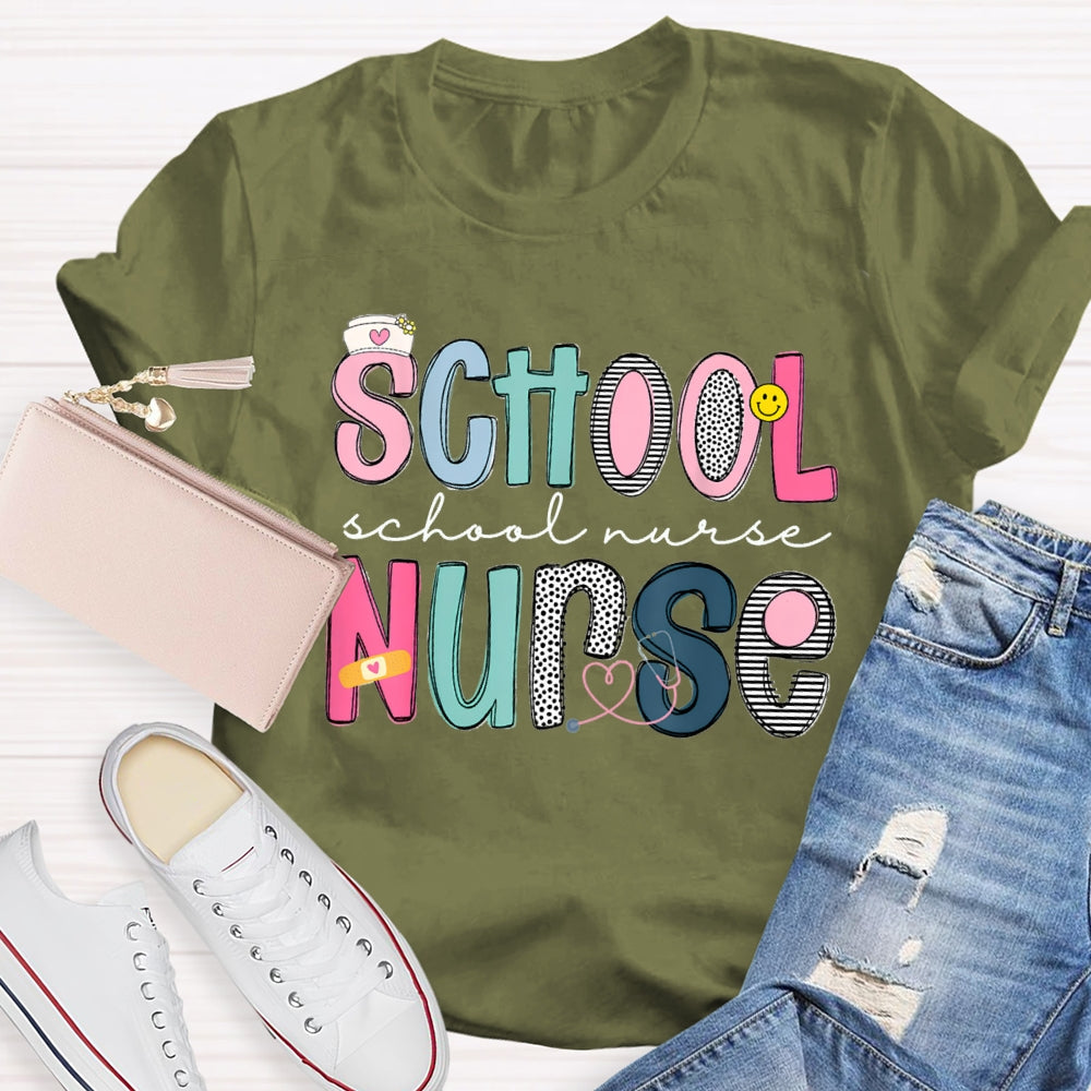 School Nurse Band-Aid Printed T-shirt