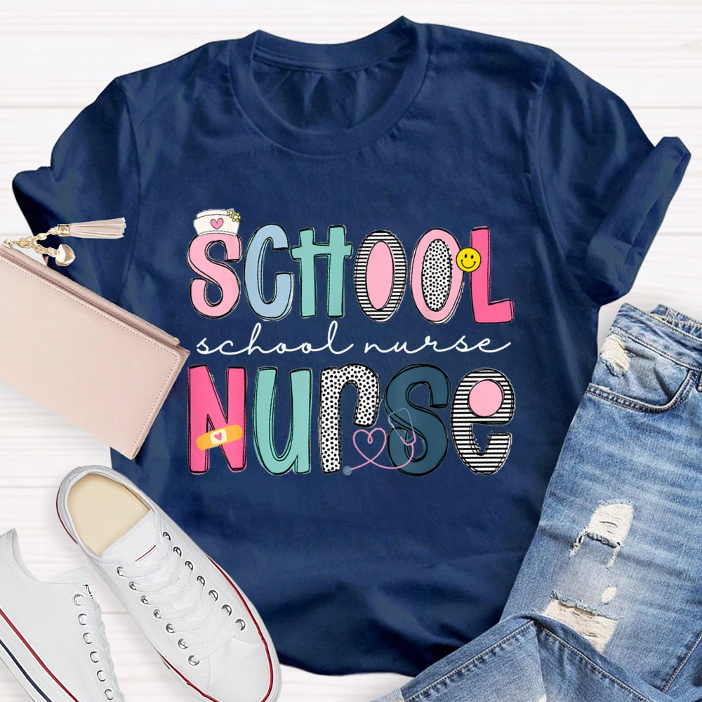 School Nurse Band-Aid Printed T-shirt