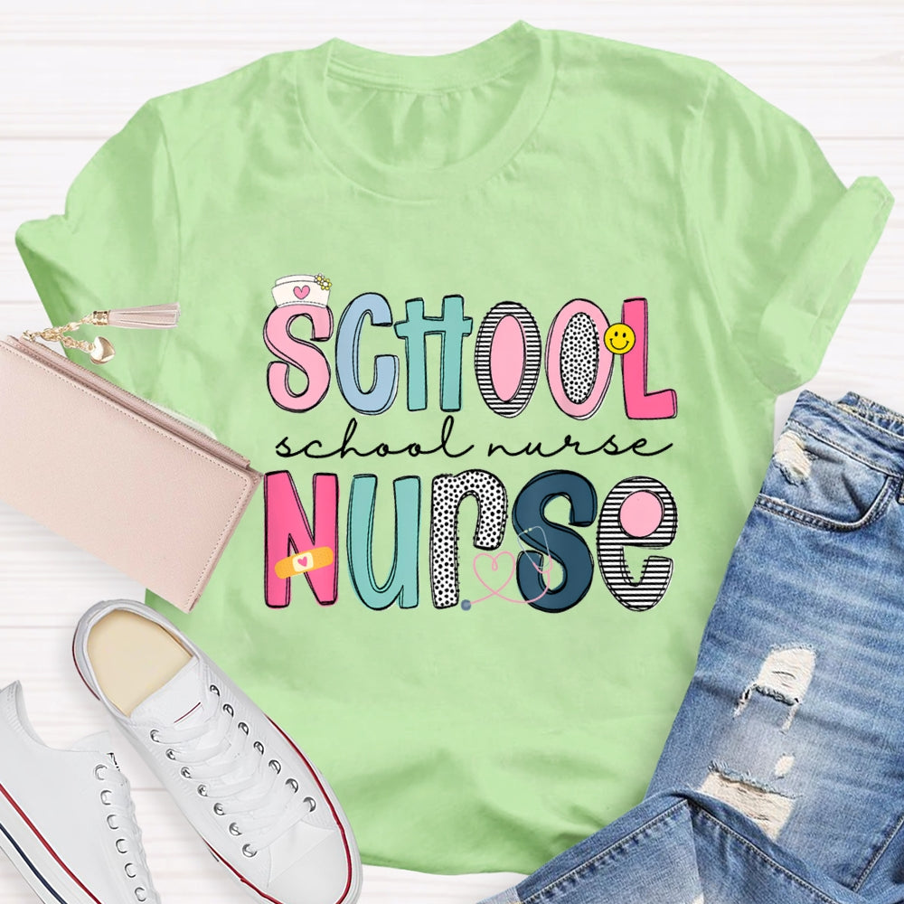 School Nurse Band-Aid Printed T-shirt