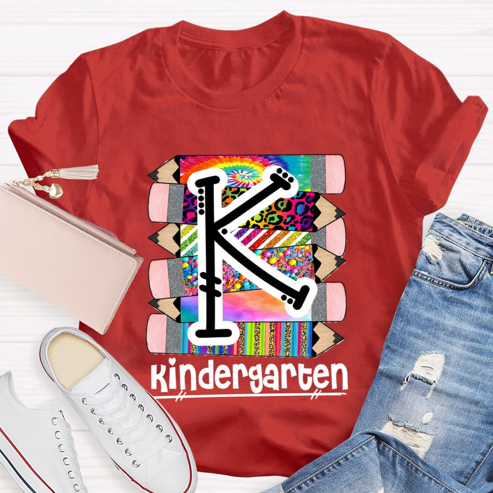 Personalized Grade K Is For Kindergarten Colored Pencil Prints T-shirt