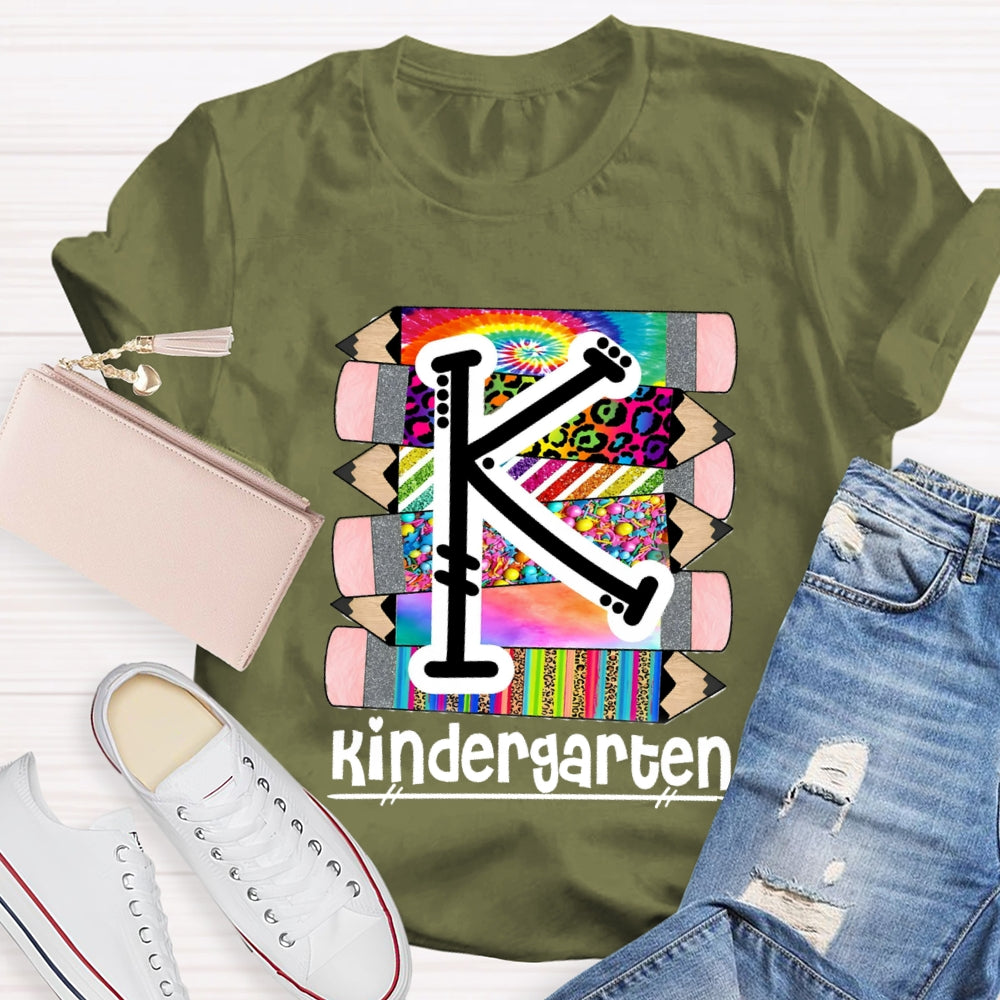 Personalized Grade K Is For Kindergarten Colored Pencil Prints T-shirt