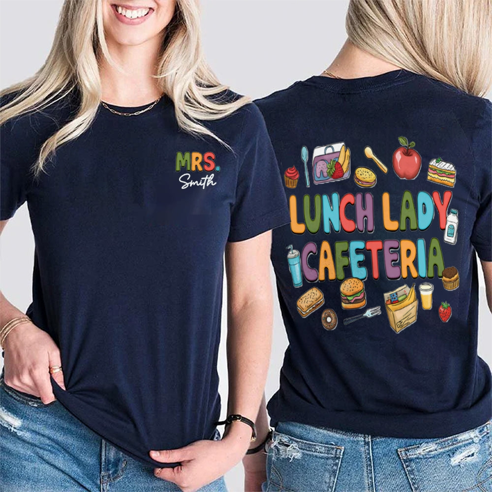 Personalized Name Lunch Lady Cafeteria Double Printed T-shirt