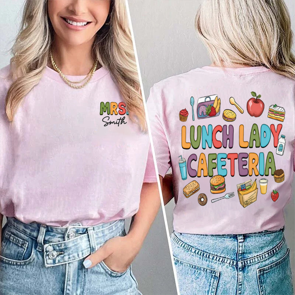 Personalized Name Lunch Lady Cafeteria Double Printed T-shirt