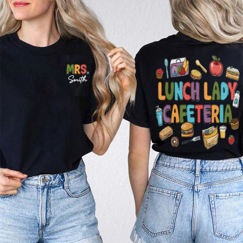 Personalized Name Lunch Lady Cafeteria Double Printed T-shirt