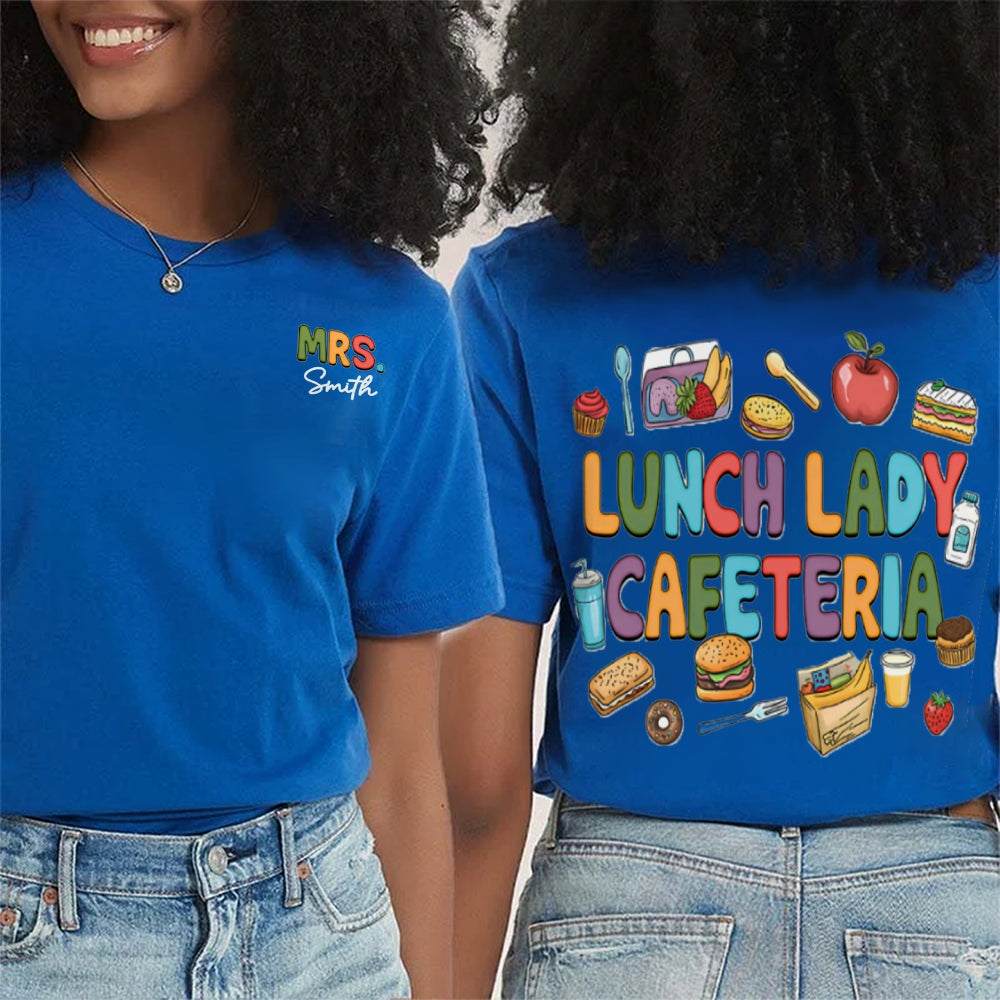 Personalized Name Lunch Lady Cafeteria Double Printed T-shirt