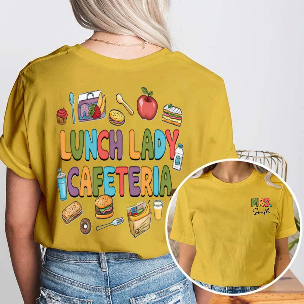Personalized Name Lunch Lady Cafeteria Double Printed T-shirt