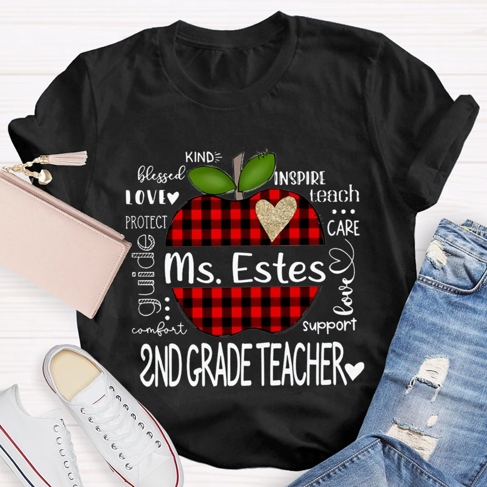 Personalized Name And Grade Second Grade Kind Love Support Teach Inspire Care T-shirt