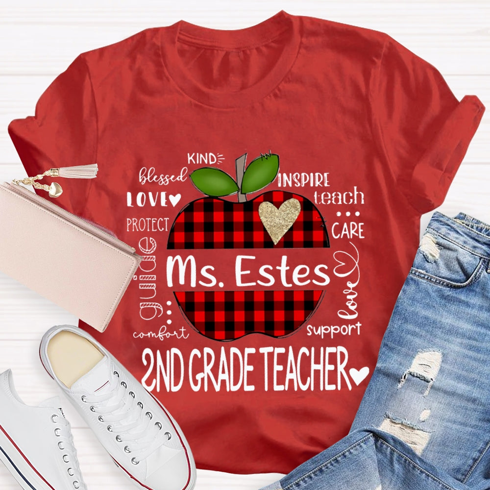 Personalized Name And Grade Second Grade Kind Love Support Teach Inspire Care T-shirt