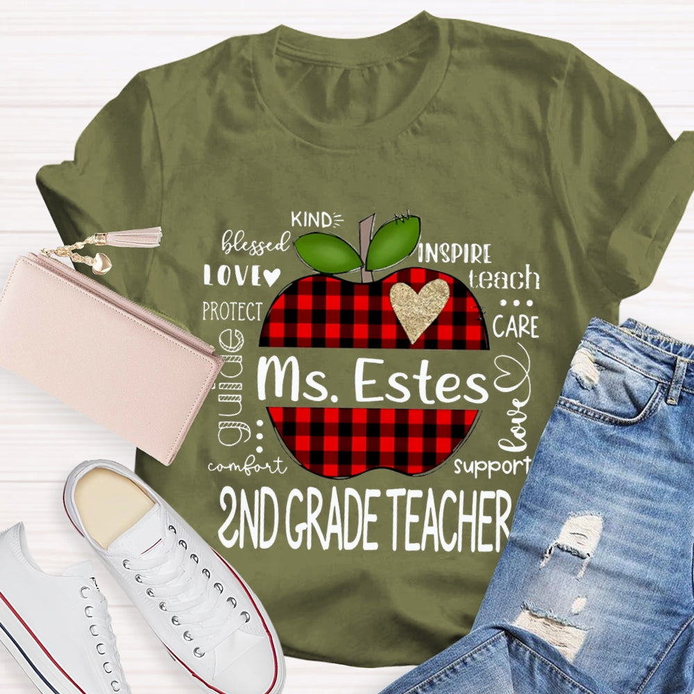 Personalized Name And Grade Second Grade Kind Love Support Teach Inspire Care T-shirt
