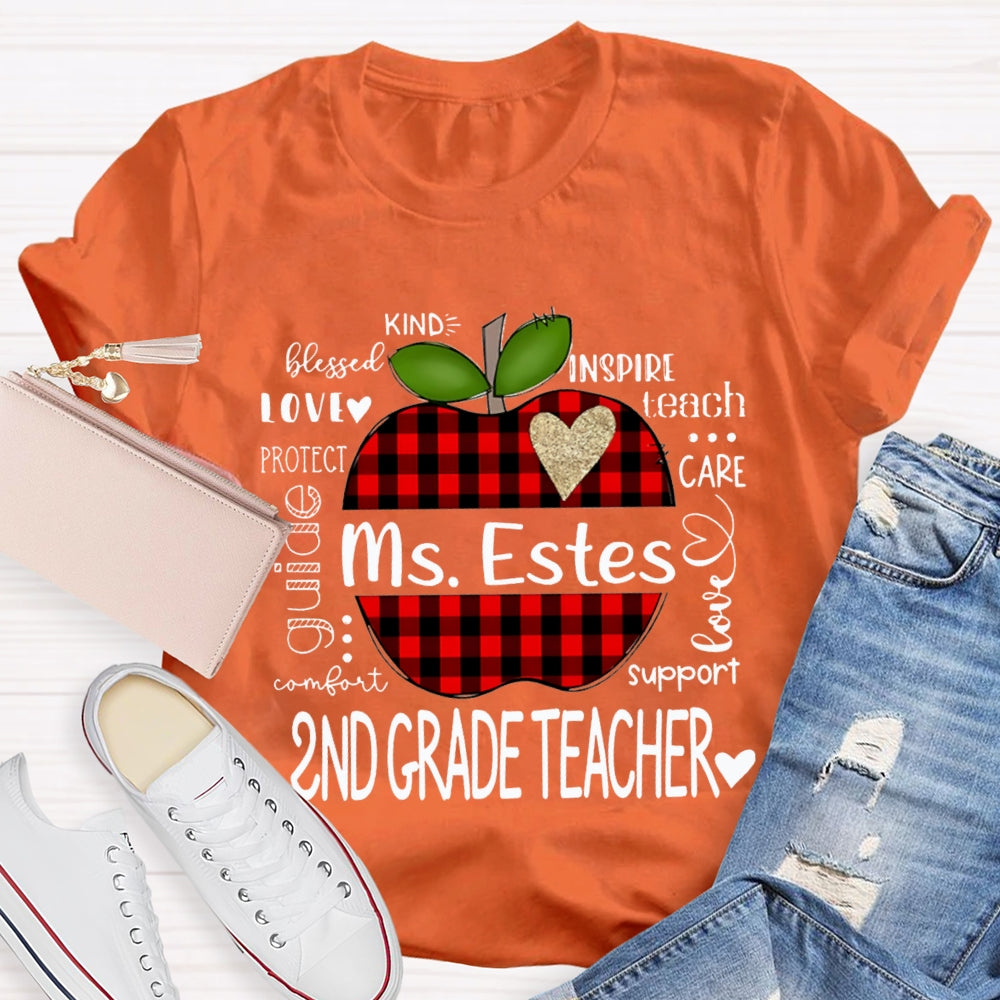 Personalized Name And Grade Second Grade Kind Love Support Teach Inspire Care T-shirt