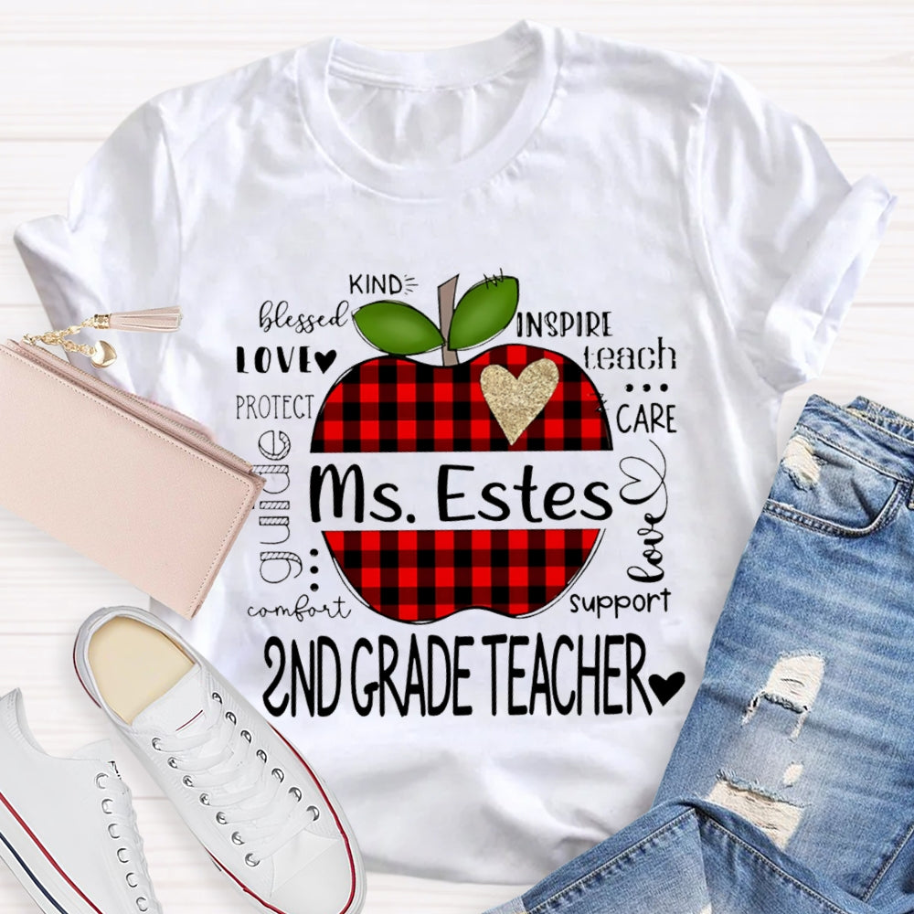 Personalized Name And Grade Second Grade Kind Love Support Teach Inspire Care T-shirt