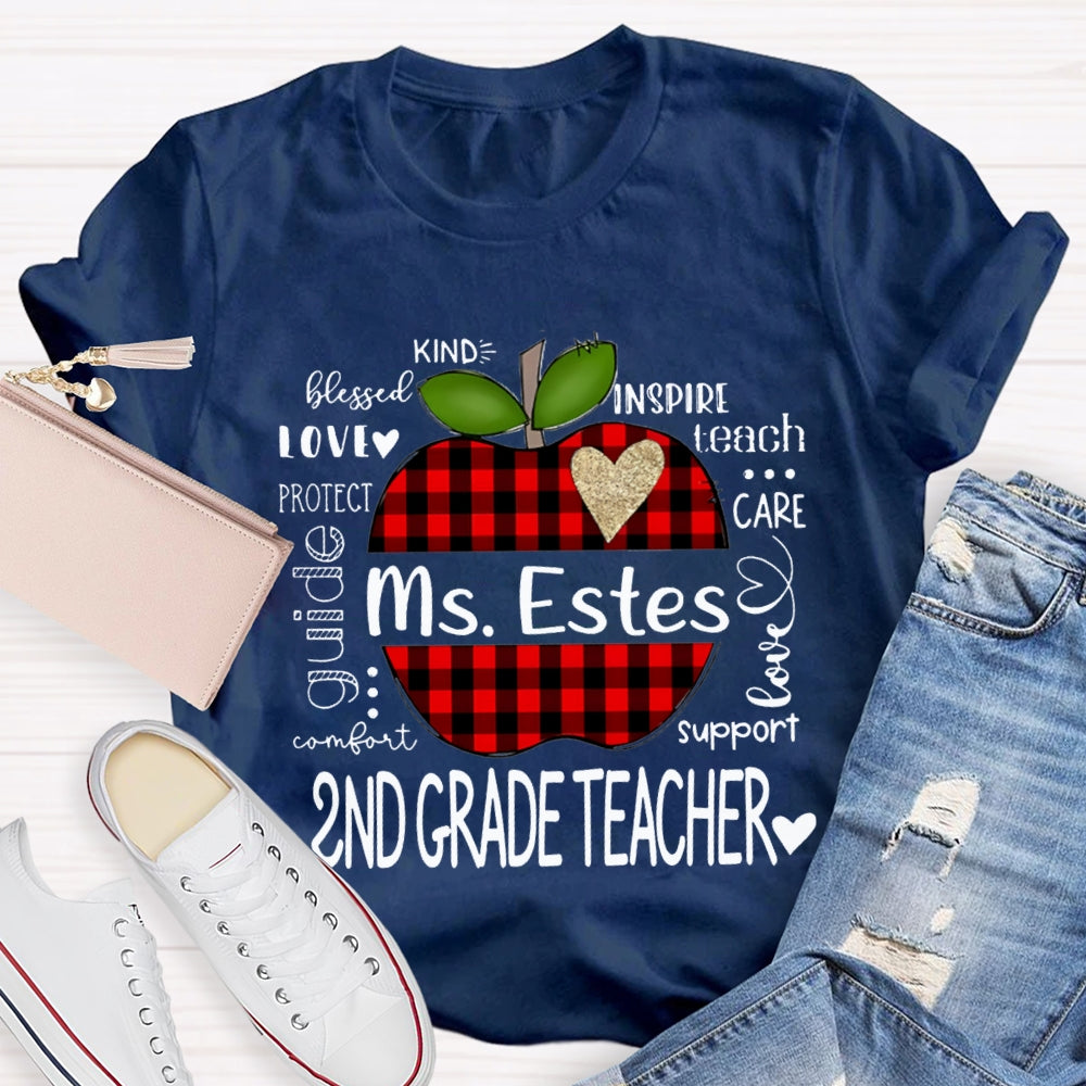 Personalized Name And Grade Second Grade Kind Love Support Teach Inspire Care T-shirt