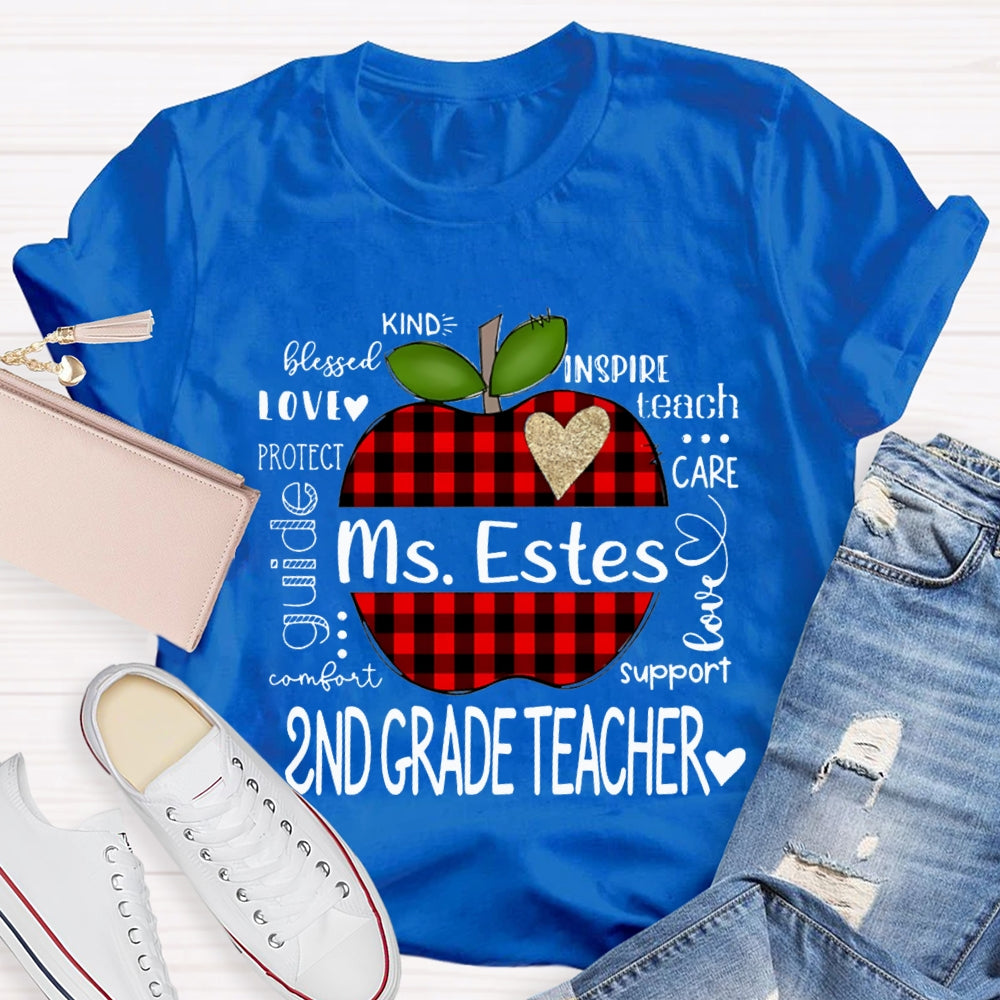 Personalized Name And Grade Second Grade Kind Love Support Teach Inspire Care T-shirt