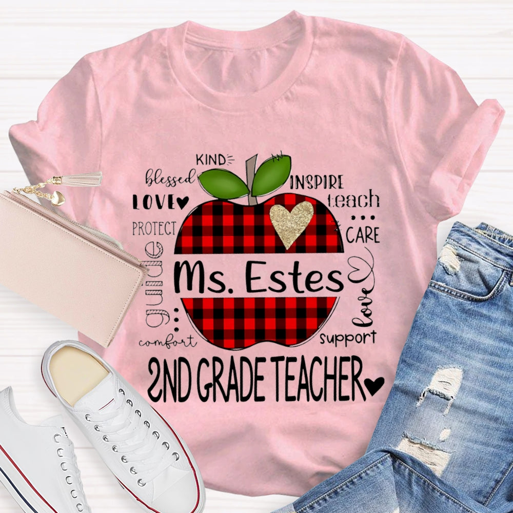 Personalized Name And Grade Second Grade Kind Love Support Teach Inspire Care T-shirt