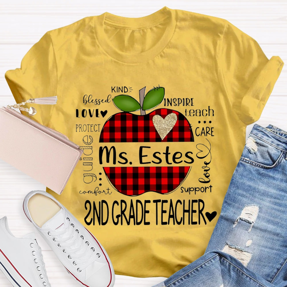 Personalized Name And Grade Second Grade Kind Love Support Teach Inspire Care T-shirt