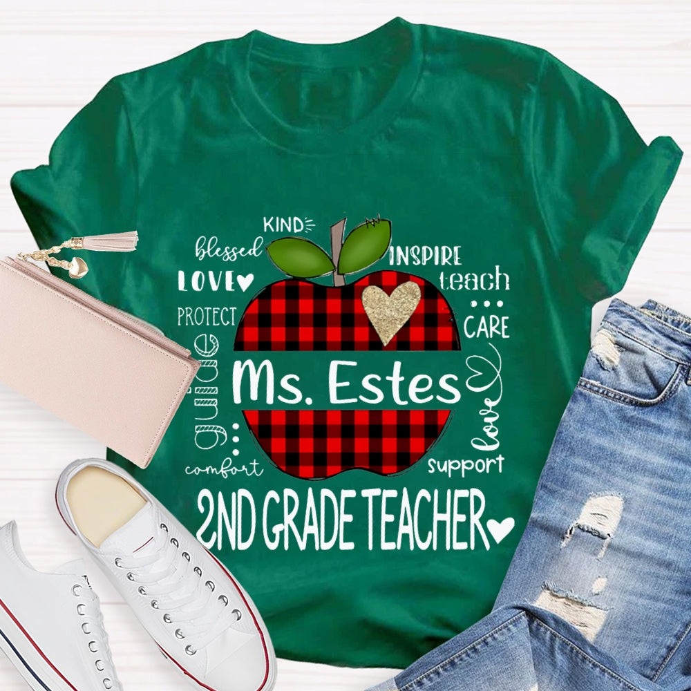 Personalized Name And Grade Second Grade Kind Love Support Teach Inspire Care T-shirt
