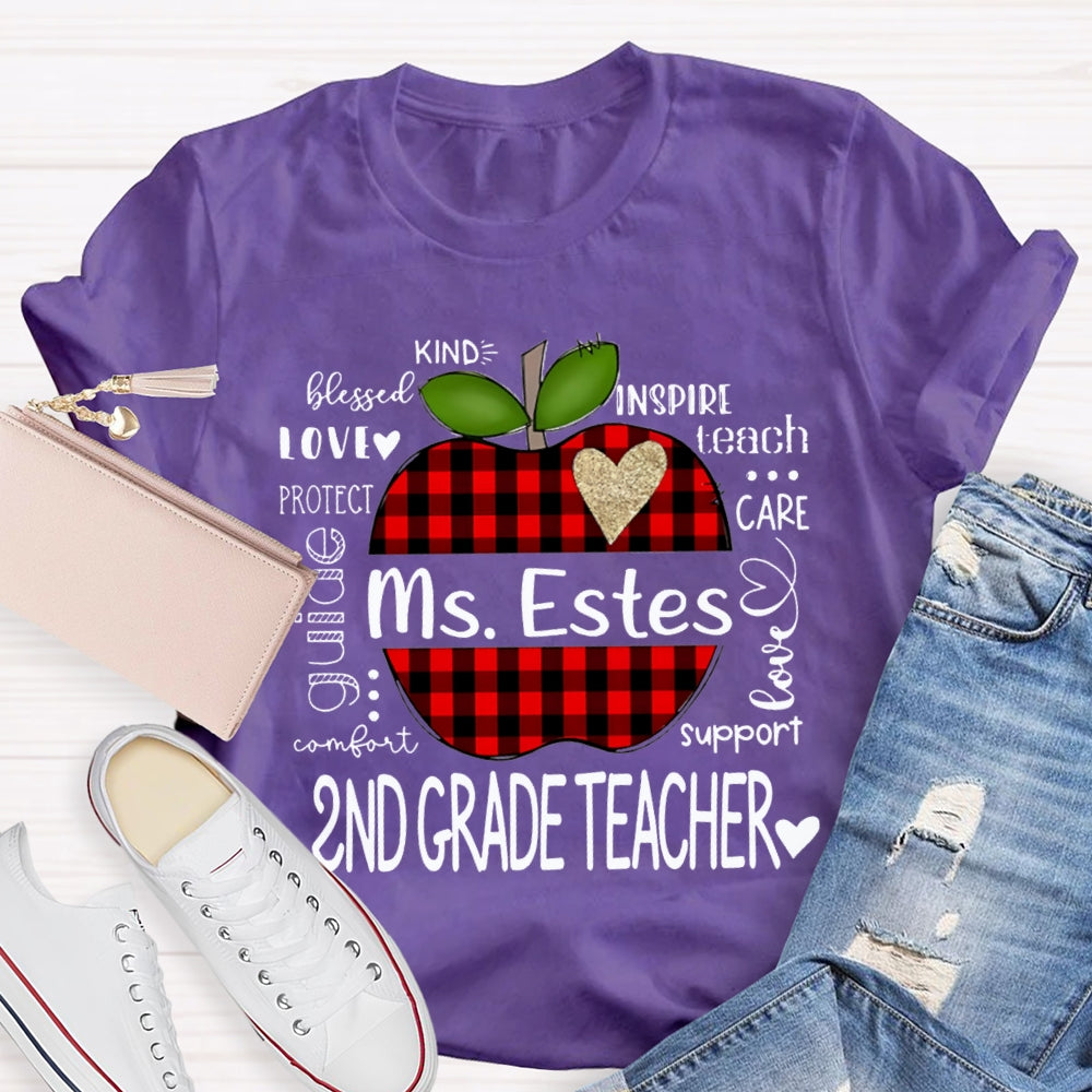 Personalized Name And Grade Second Grade Kind Love Support Teach Inspire Care T-shirt