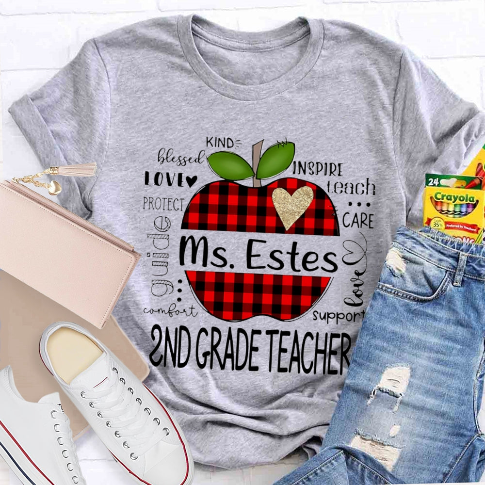 Personalized Name And Grade Second Grade Kind Love Support Teach Inspire Care T-shirt