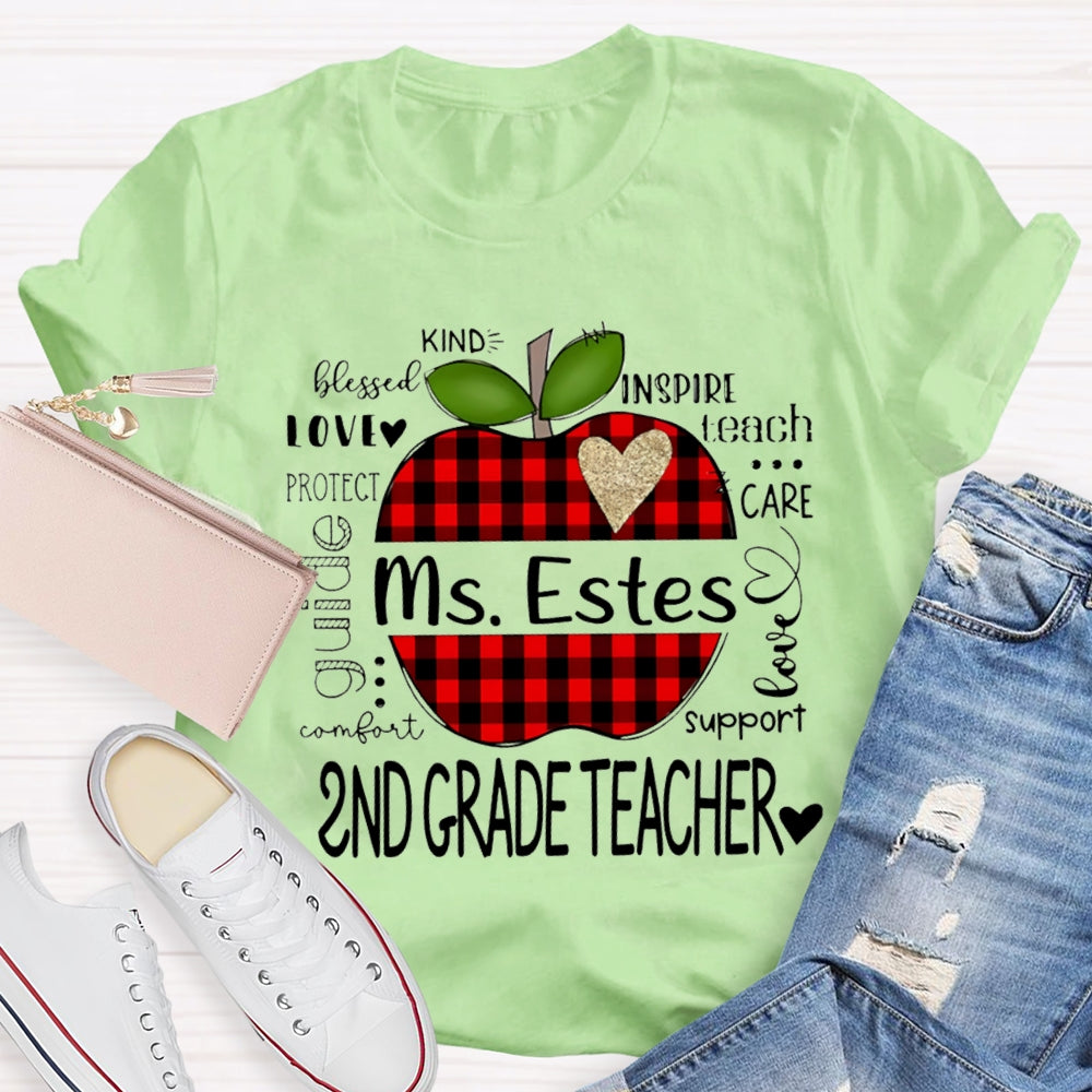 Personalized Name And Grade Second Grade Kind Love Support Teach Inspire Care T-shirt